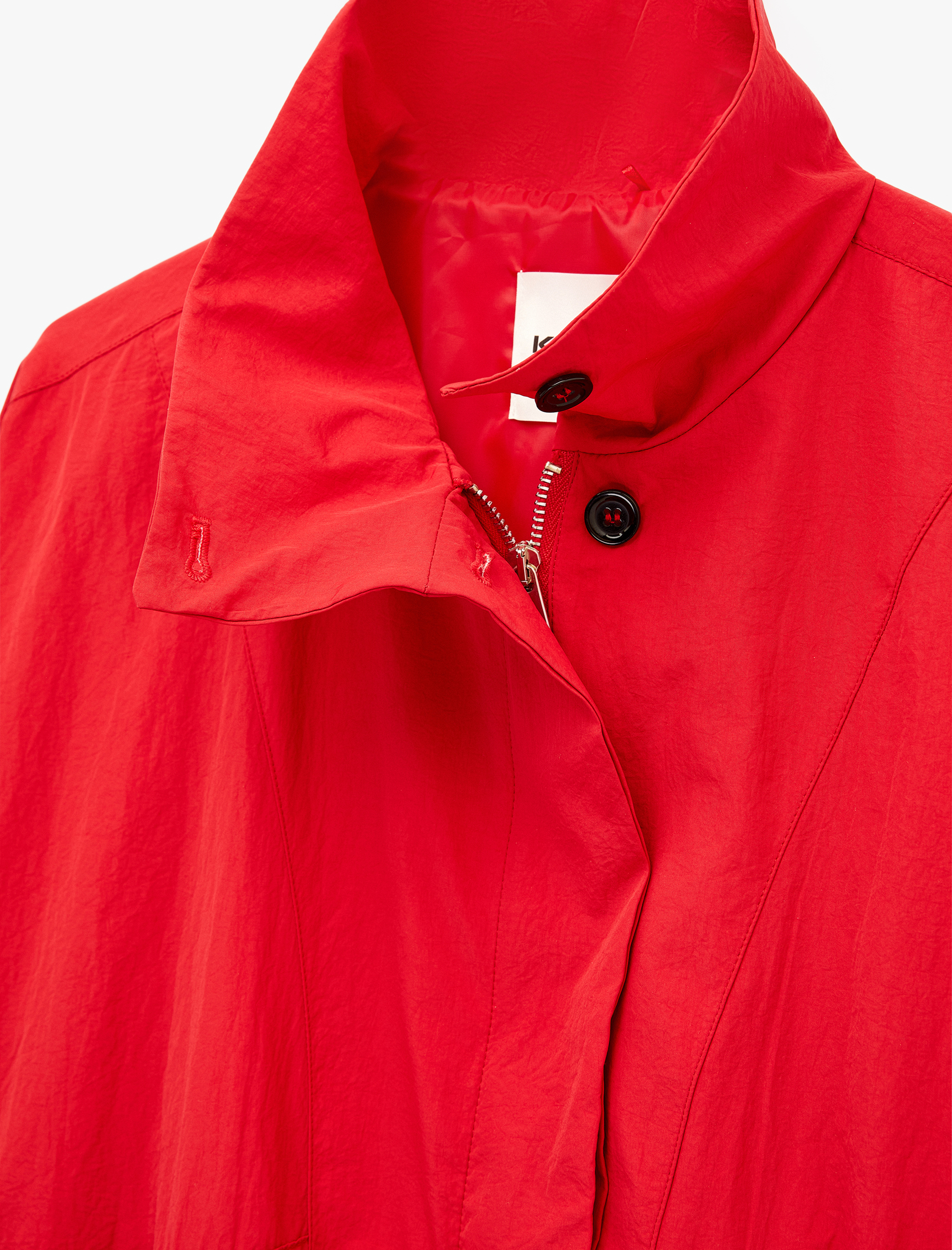   Krinkıl Paraşüt Kumaş Uzun Kollu Cepli Fermuarlı Dik Yaka Crop Yağmurluk