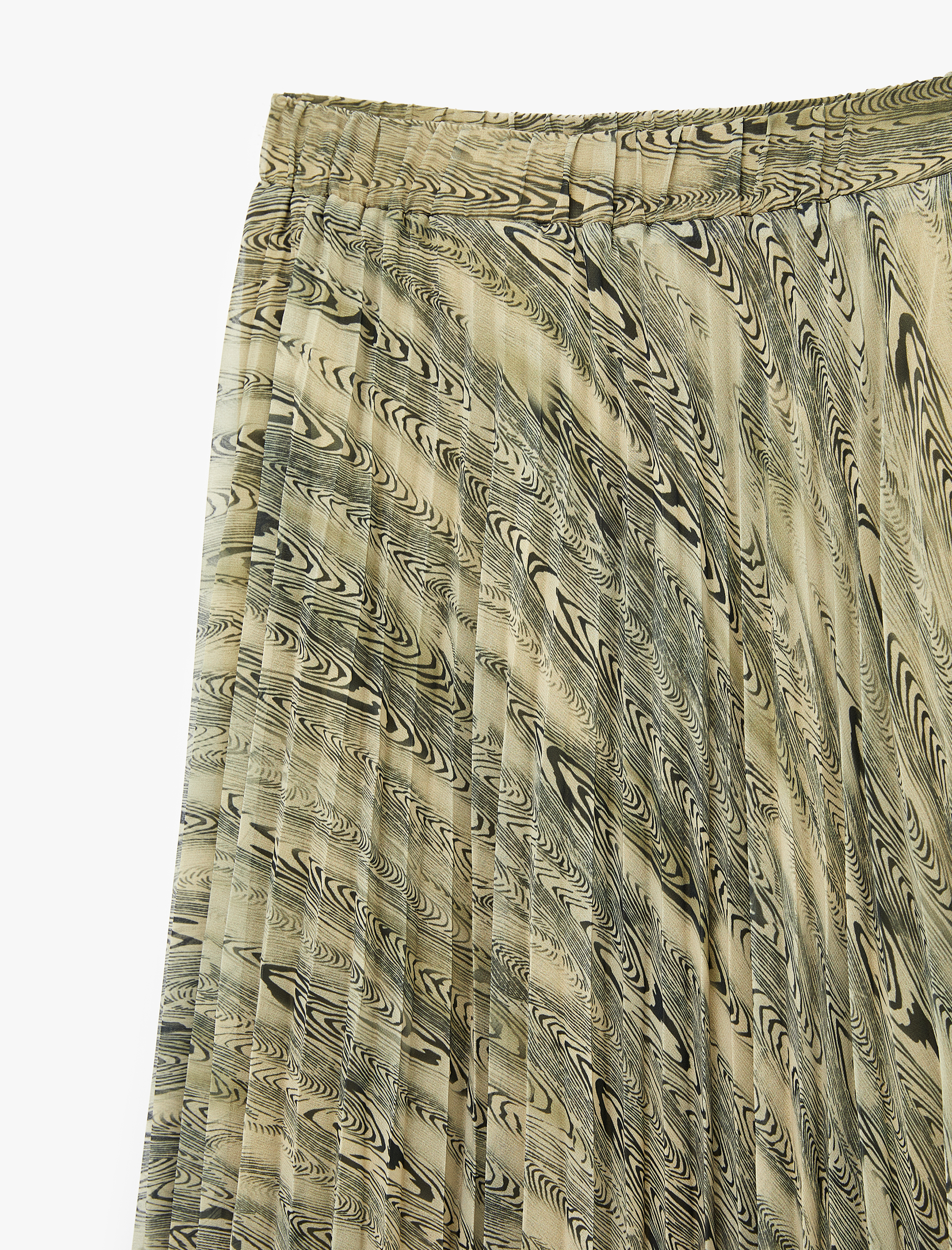   Kalın Pileli Soyut Desenli Şifon Midi Etek