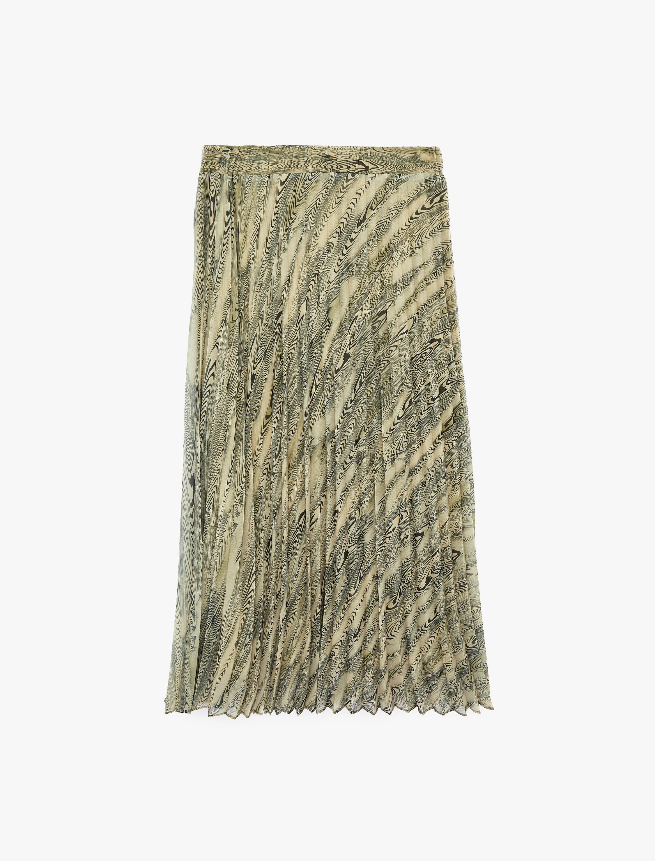   Kalın Pileli Soyut Desenli Şifon Midi Etek