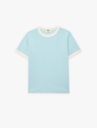 Pamuklu Kısa Kollu Bisiklet Yaka Tişört