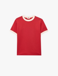 Pamuklu Kısa Kollu Bisiklet Yaka Tişört