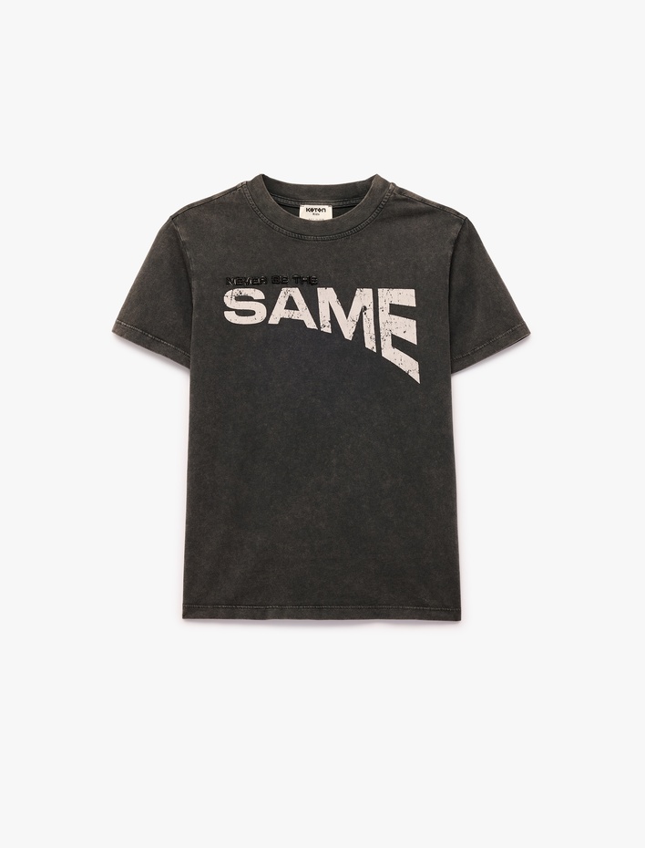 Erkek Çocuk Pamuklu Kısa Kollu Bisiklet Yaka İşleme Detaylı Baskılı Tişört