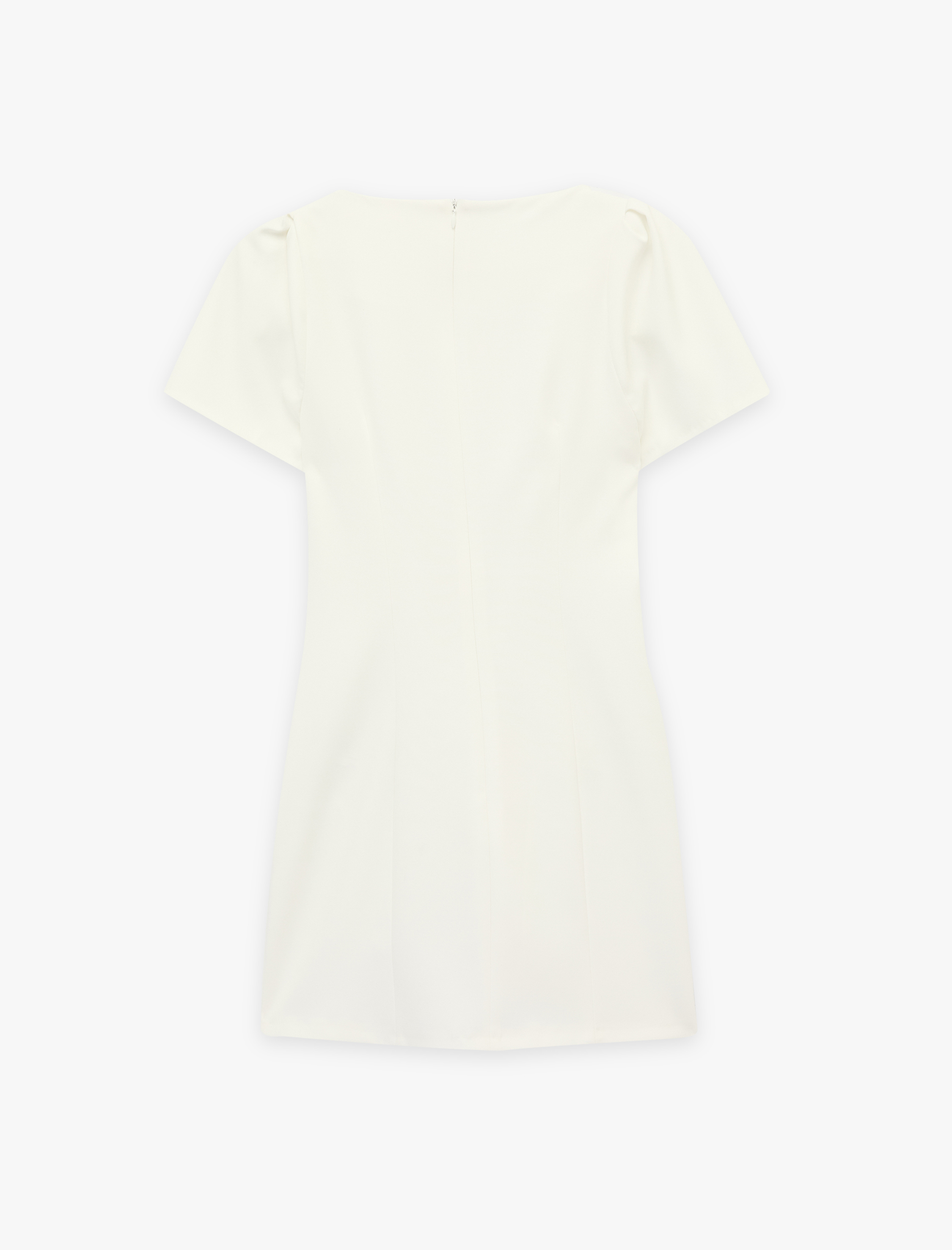   Cep Detaylı Yuvarlak Yaka Kısa Balon Kollu Mini Elbise