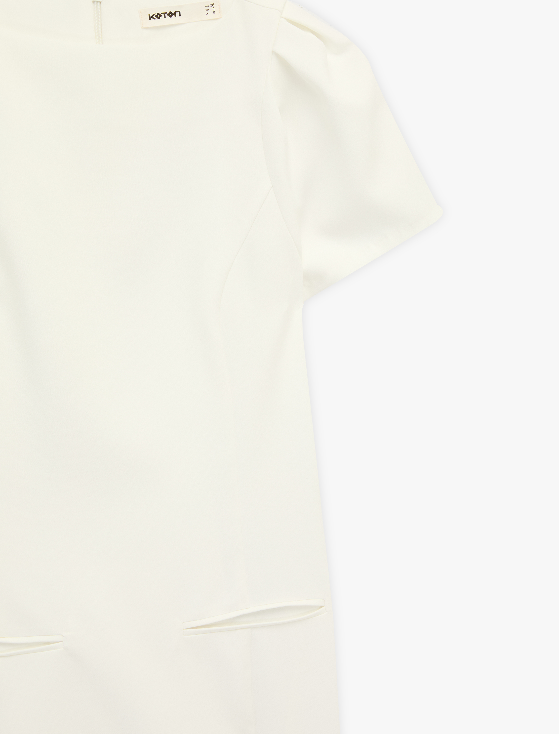   Cep Detaylı Yuvarlak Yaka Kısa Balon Kollu Mini Elbise