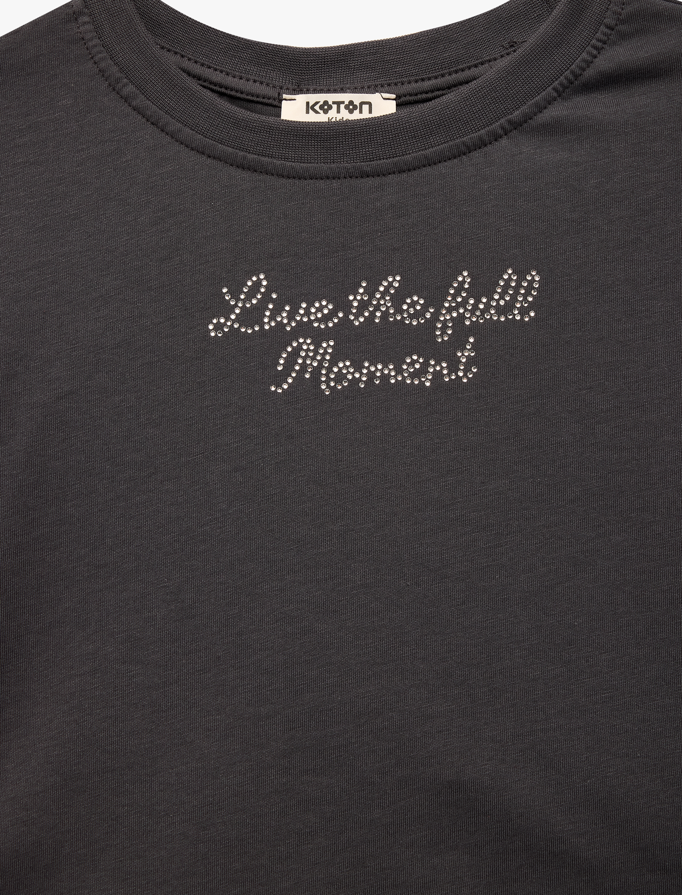  Kız Çocuk Pamuklu Arkası Taşlı Melek Kanadı Detaylı Bisiklet Yaka Kısa Kollu Crop Tişört