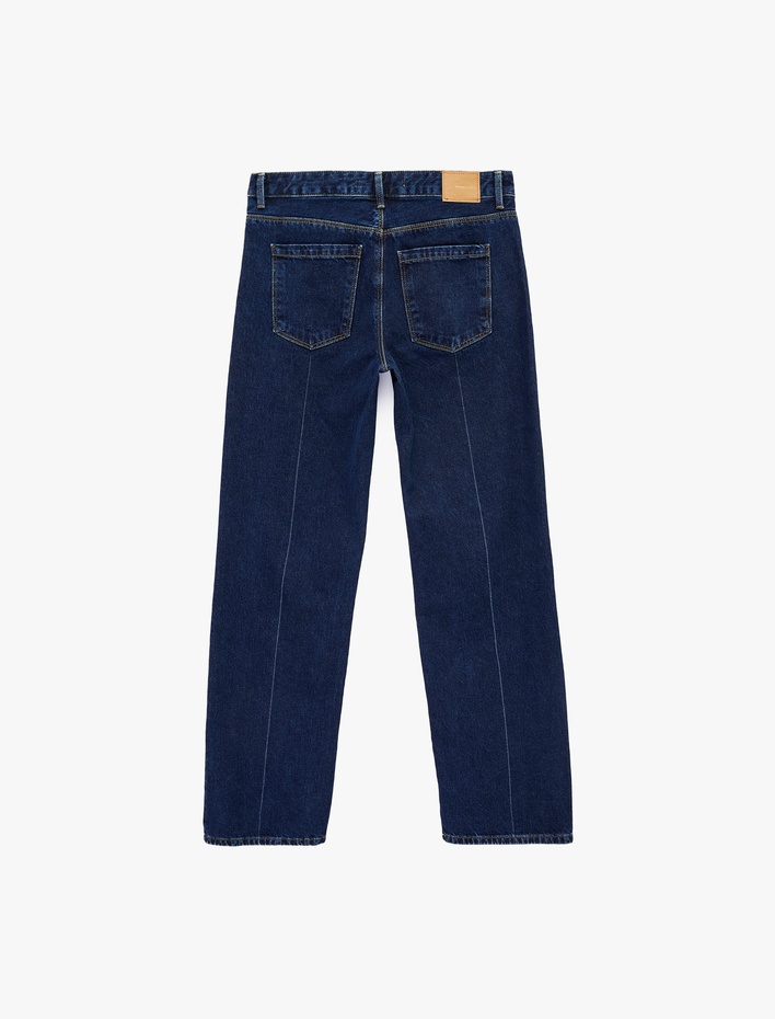  Yüksek Bel Düz Paça Nervürlü Denim Pantolon - Straight Fit Jean