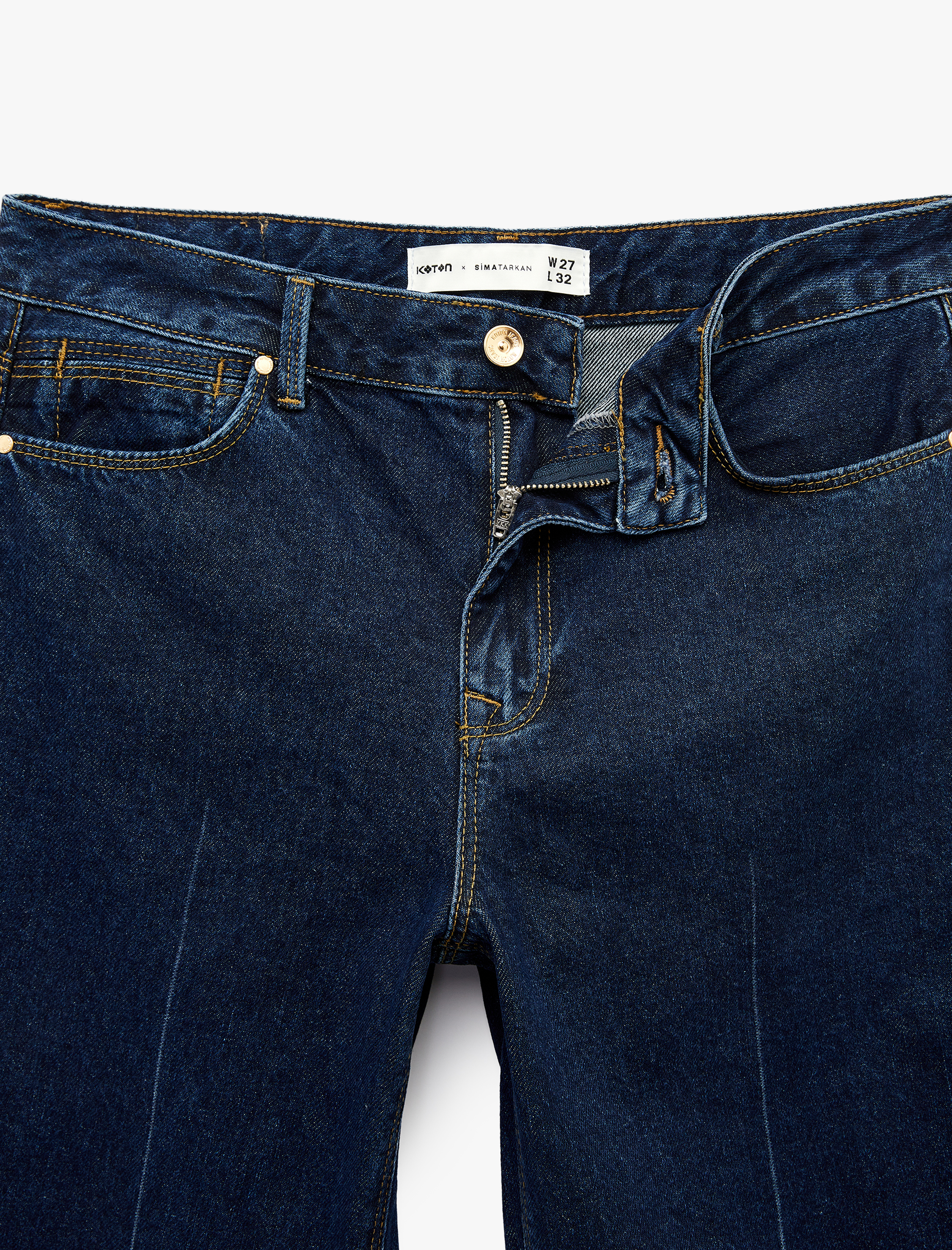   Yüksek Bel Düz Paça Nervürlü Denim Pantolon - Straight Fit Jean