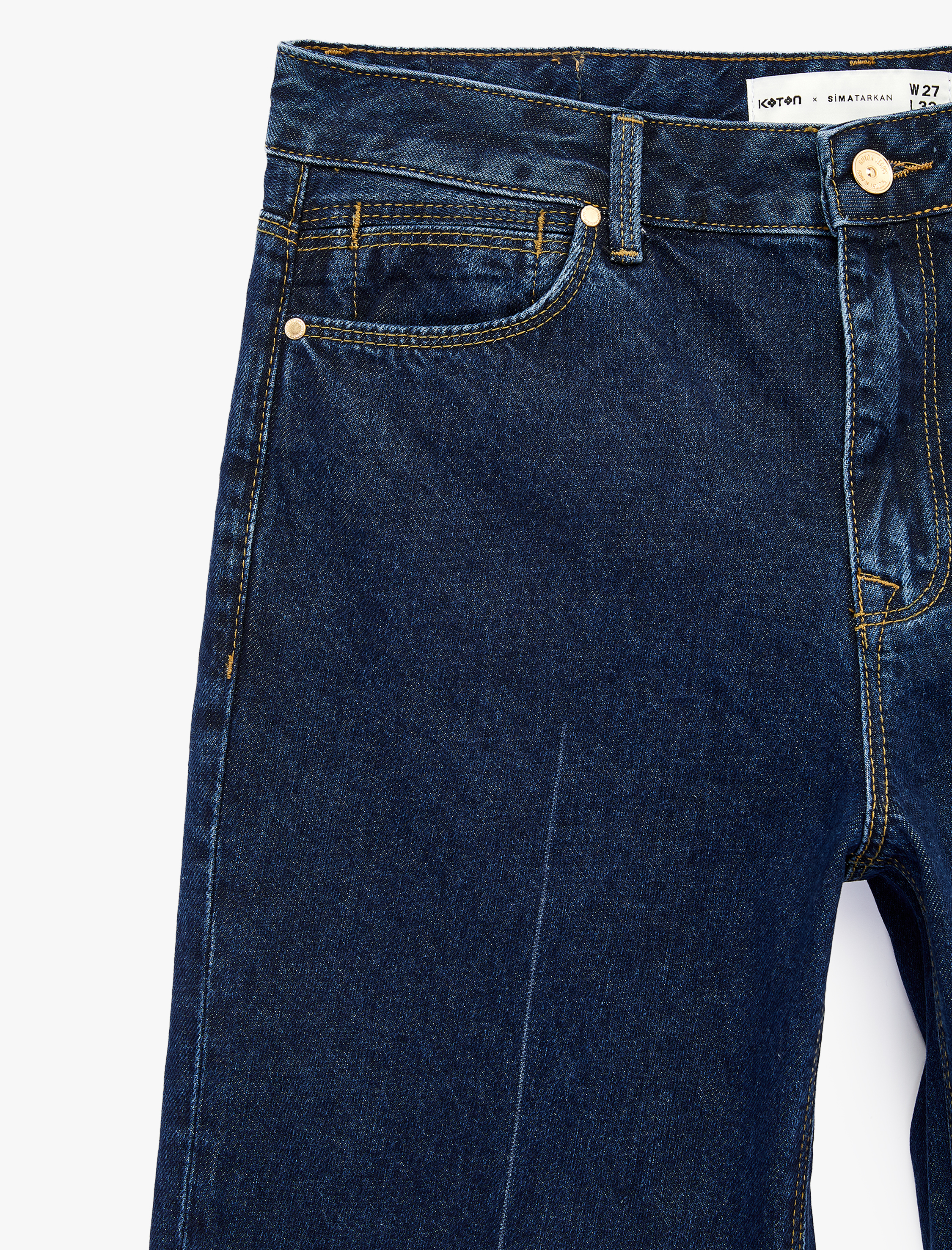   Yüksek Bel Düz Paça Nervürlü Denim Pantolon - Straight Fit Jean