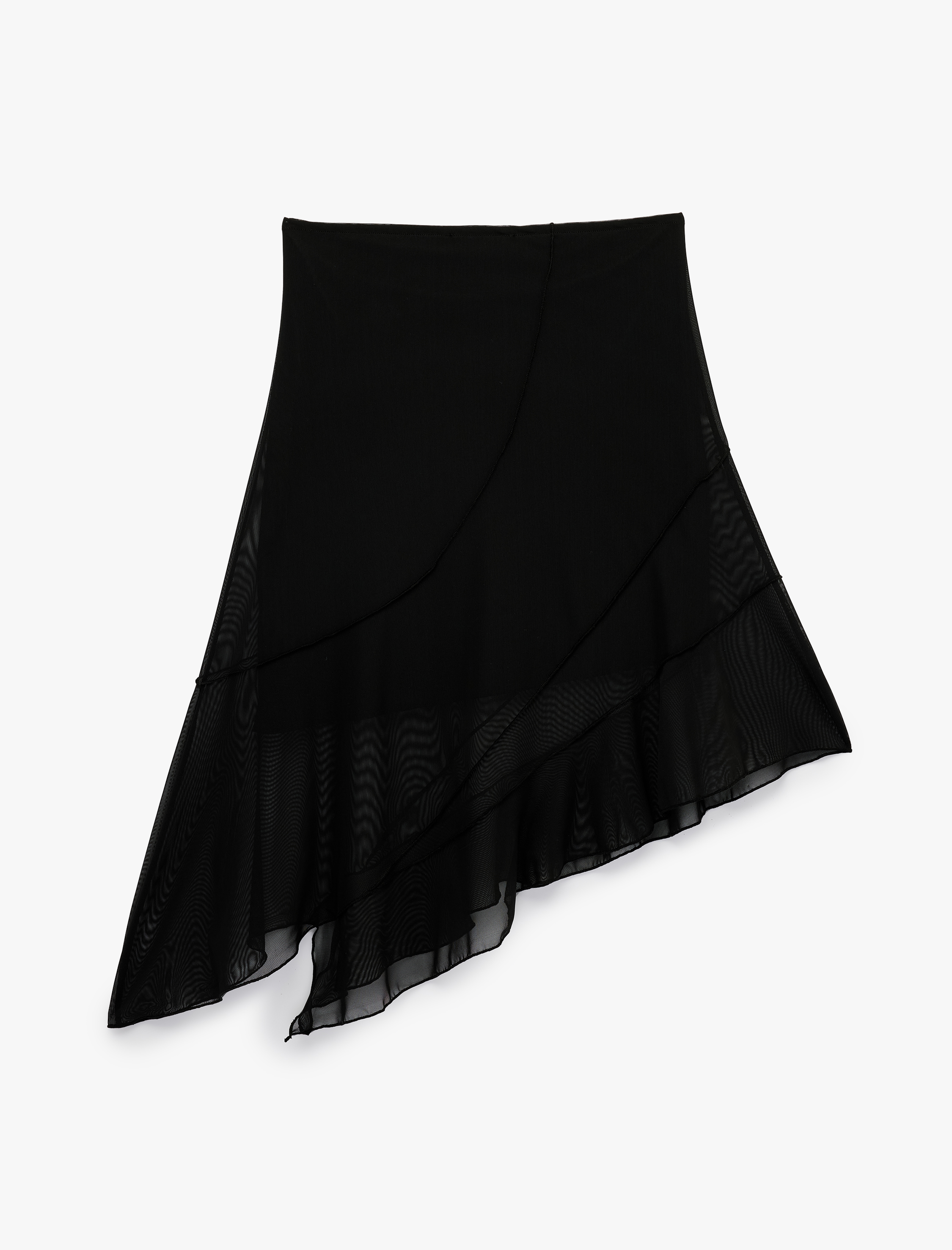   Asimetrik Slim Fit Tül Detaylı Midi Etek