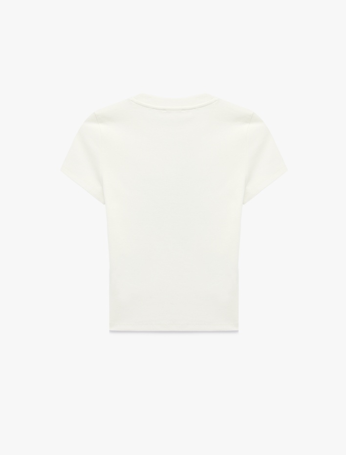  Kısa Kollu Bisiklet Yaka Pamuklu Hibiskus Baskılı Tişört