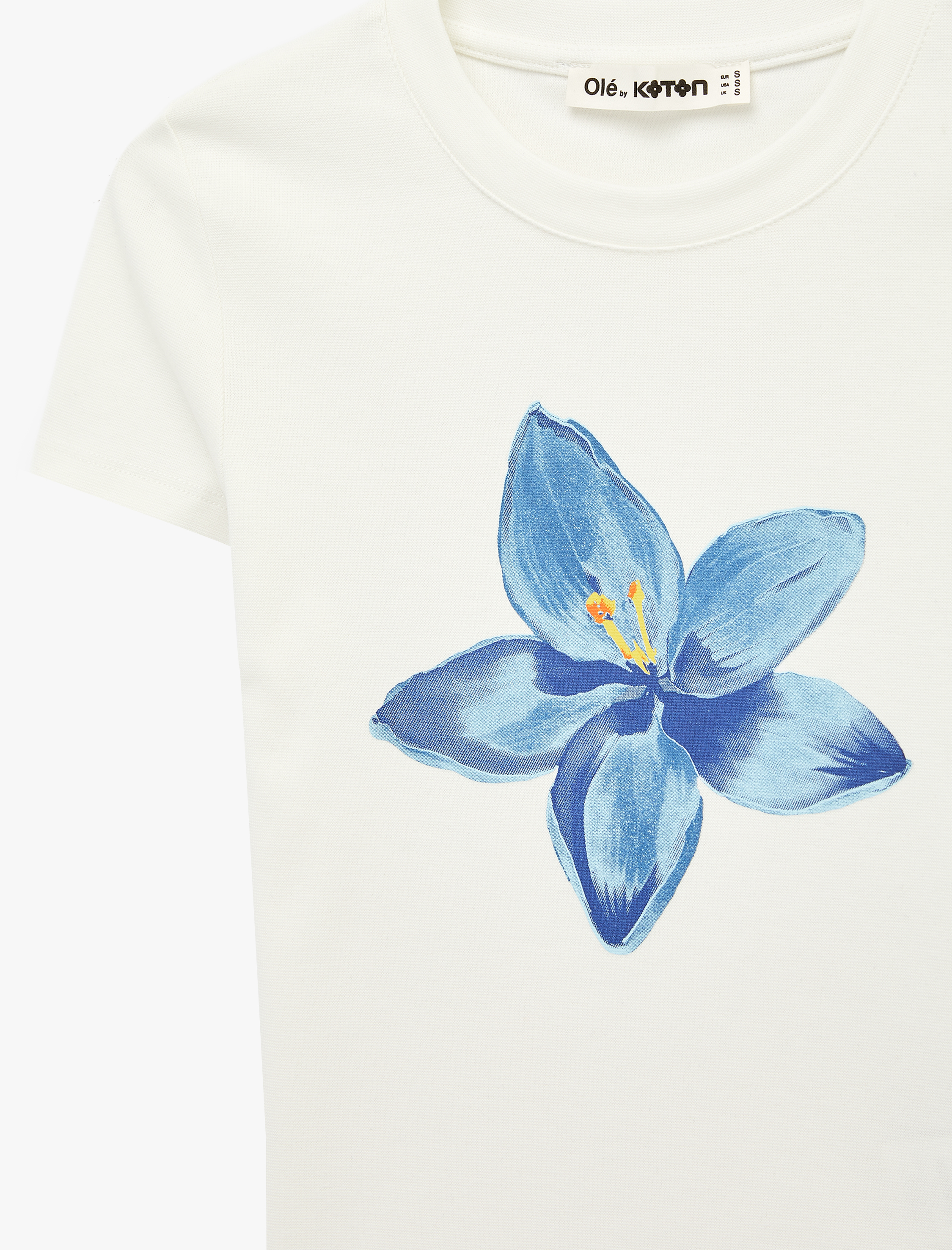   Kısa Kollu Bisiklet Yaka Pamuklu Hibiskus Baskılı Tişört