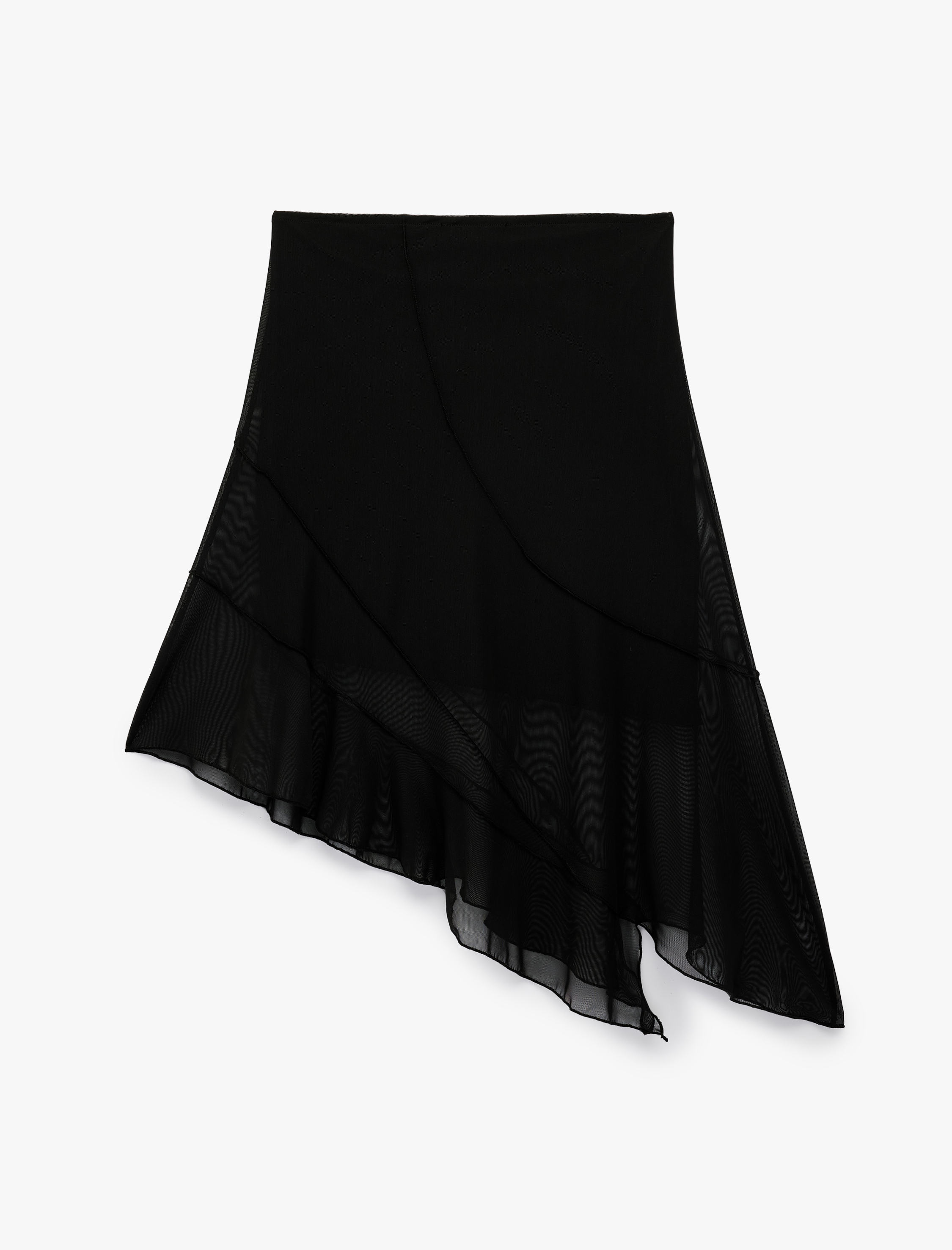   Asimetrik Slim Fit Tül Detaylı Midi Etek