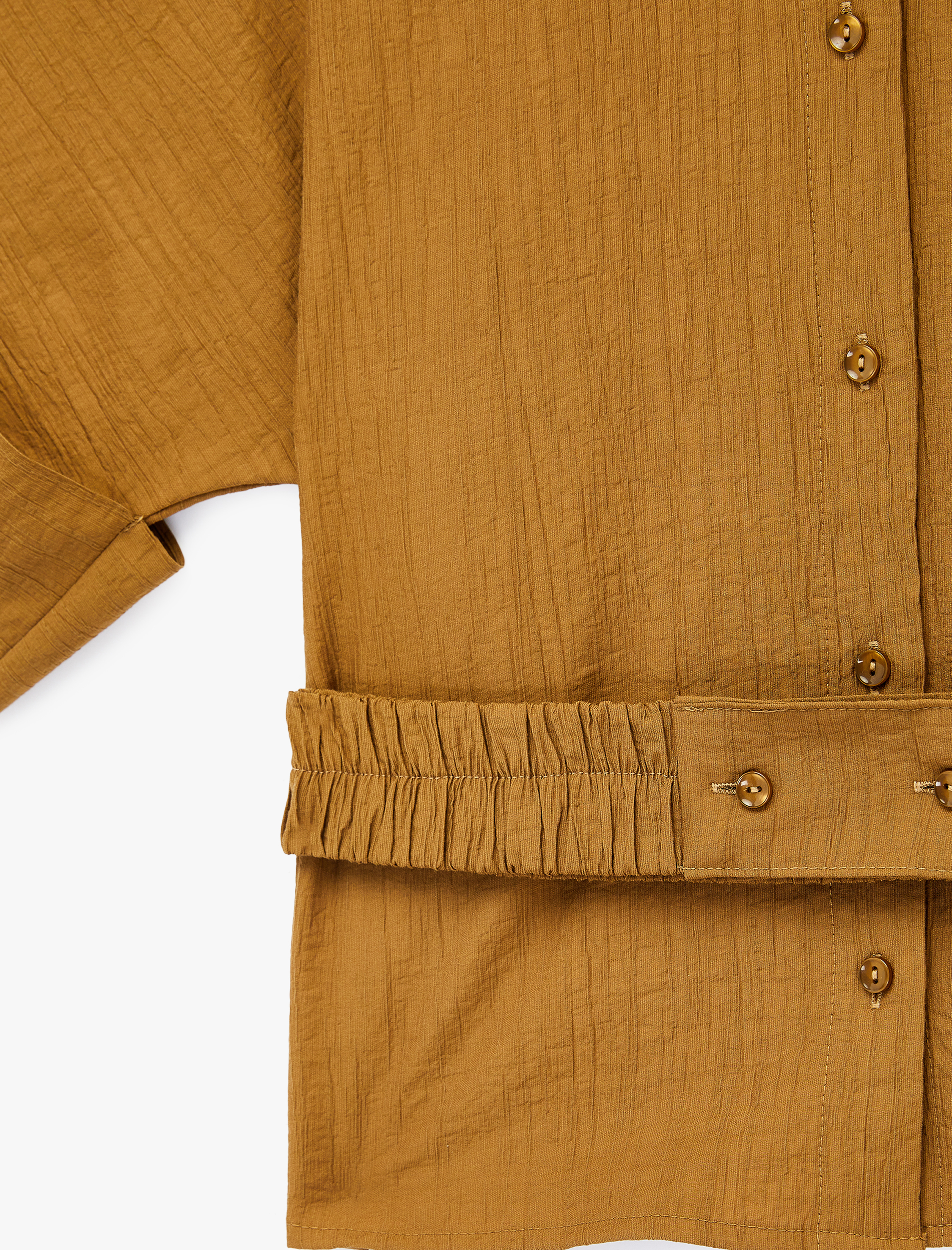   Viskon Karışımlı Dokulu Kısa Kollu Kemerli Oversize Gömlek