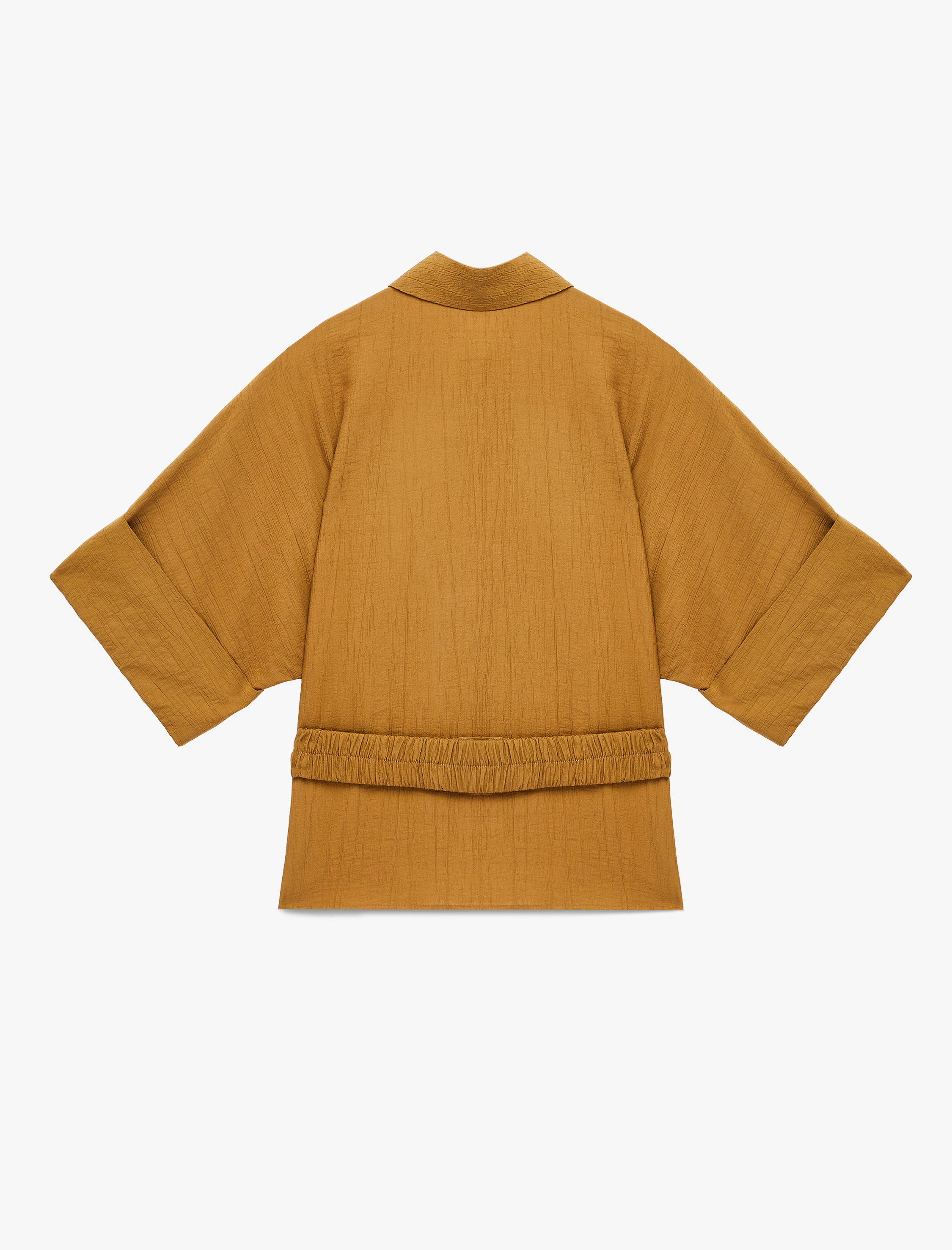   Viskon Karışımlı Dokulu Kısa Kollu Kemerli Oversize Gömlek