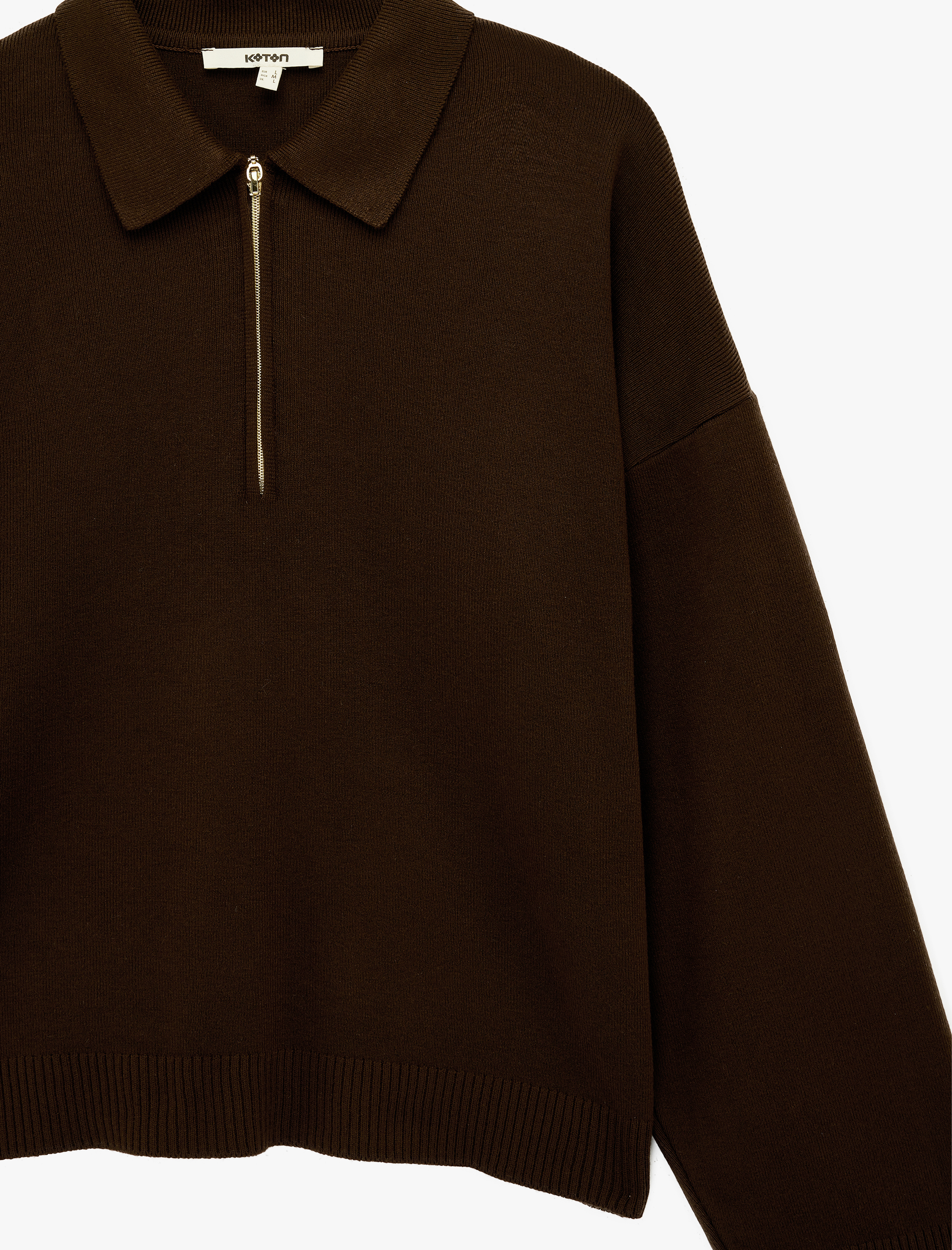 Koton Fermuarlı Polo Yaka Uzun Kollu Oversize Kazak görsel 5