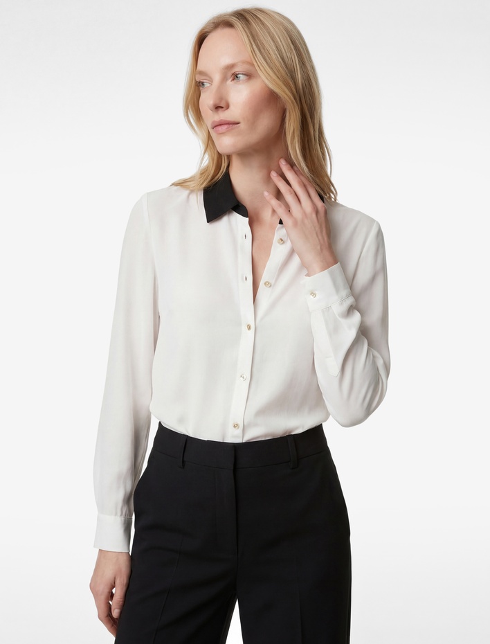  Yaka Detaylı Düğmeli Uzun Kollu Gömlek