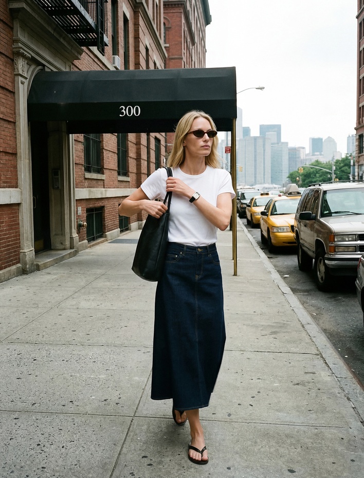  Pamuklu Düğmeli Volanlı Uzun Denim Etek