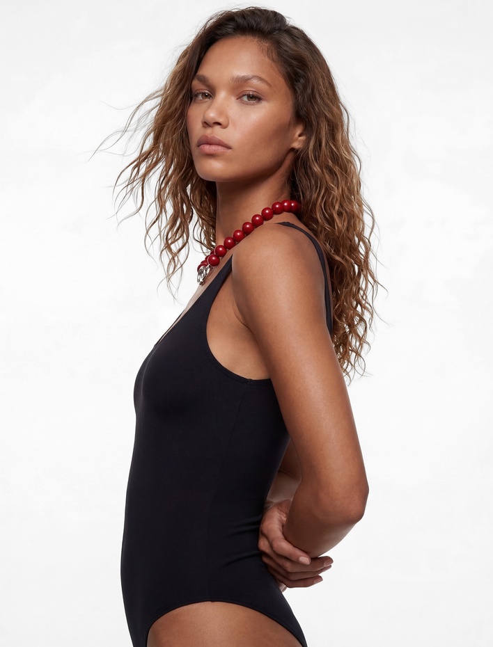  U Yaka Kalın Askılı Yüzücü Mayo