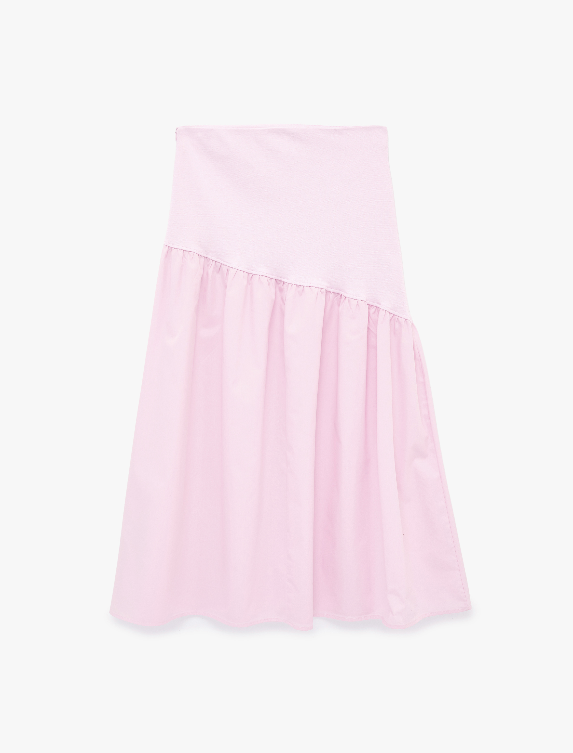   Fermuarlı Volanlı Pamuklu Asimetrik Dikişli Midi Etek