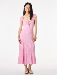 Kolsuz Bağcıklı U Yaka Bürümcük Dantel Detaylı Uzun Elbise