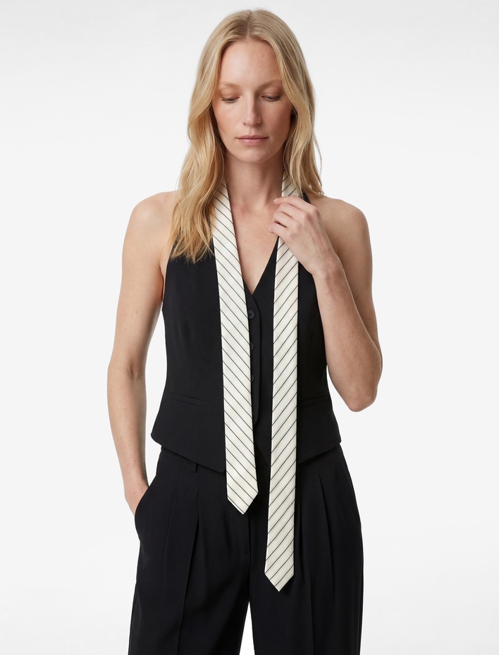  Kravat Detaylı Kolsuz V Yaka Viskon Karışımlı Blazer Yelek