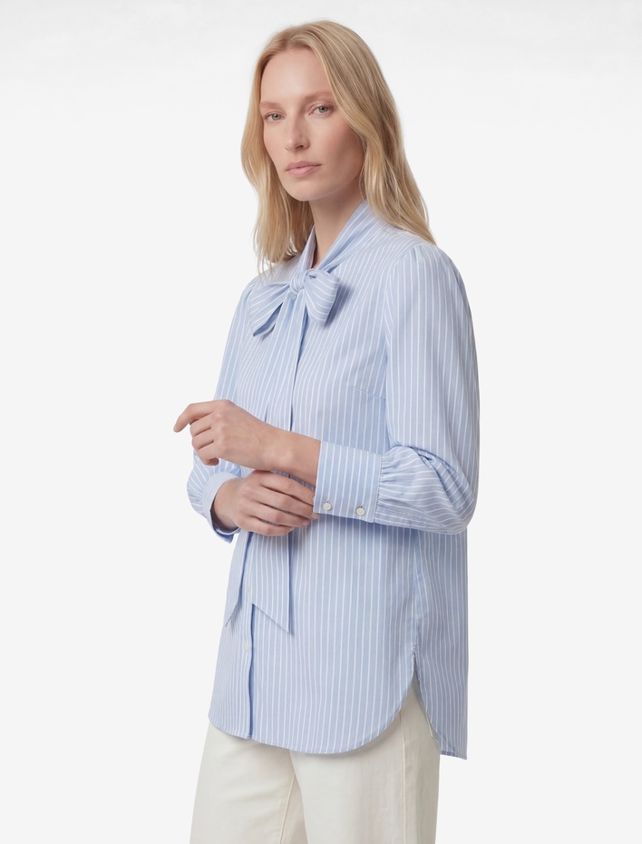  Kravat Detaylı Uzun Balon Kollu Düğmeli Poplin Gömlek