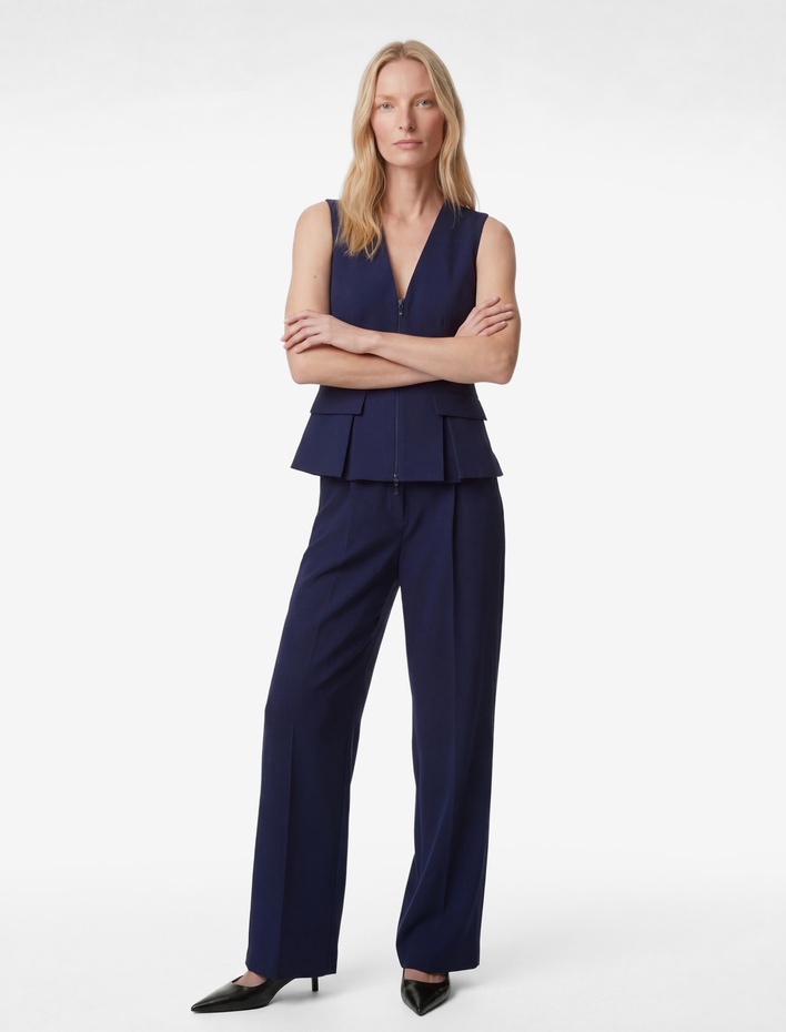  Cep Detaylı Fermuarlı Kolsuz V Yaka Peplum Yelek