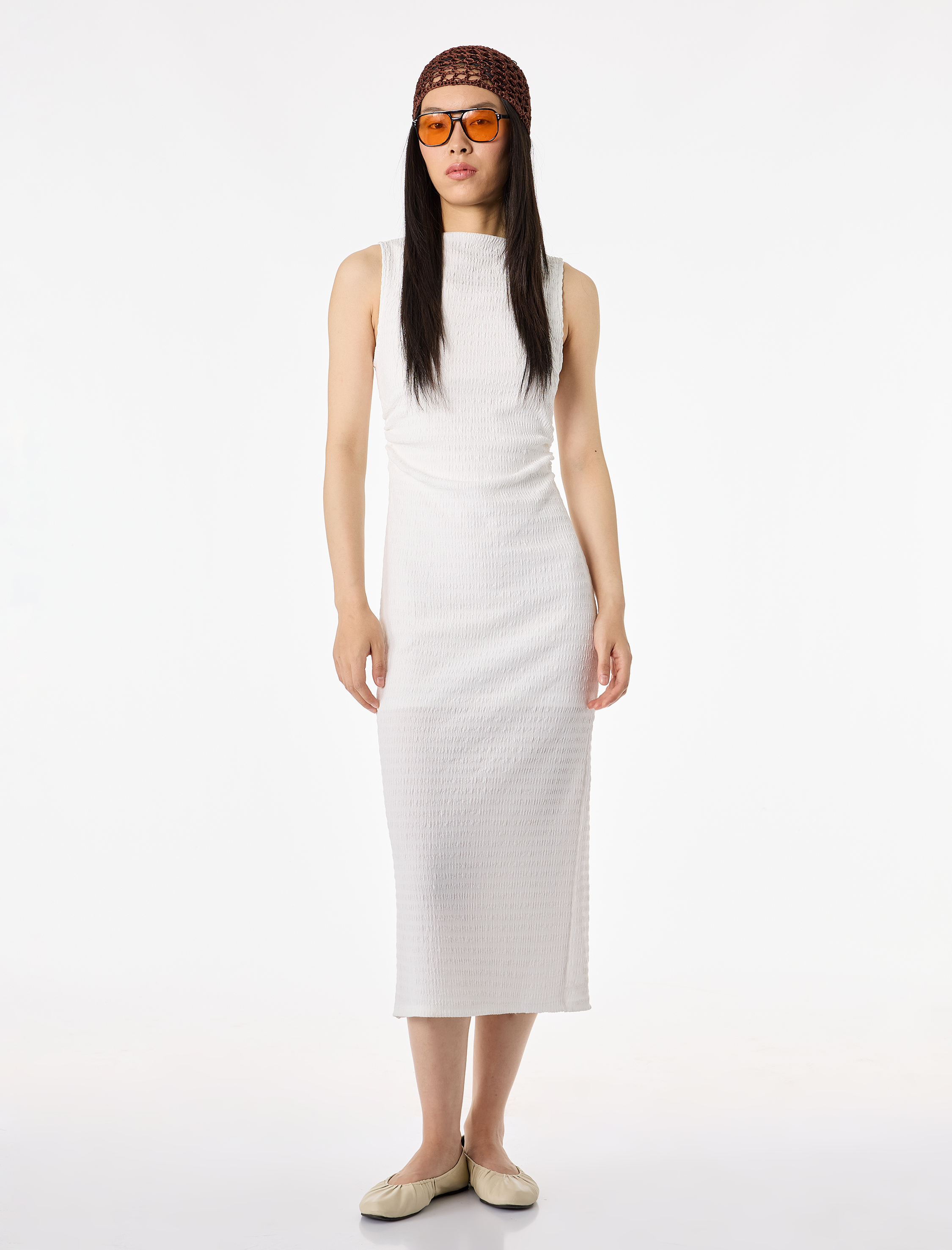 Bürümcük Kolsuz Dik Yaka Midi Bodycon Elbise - Görsel 2