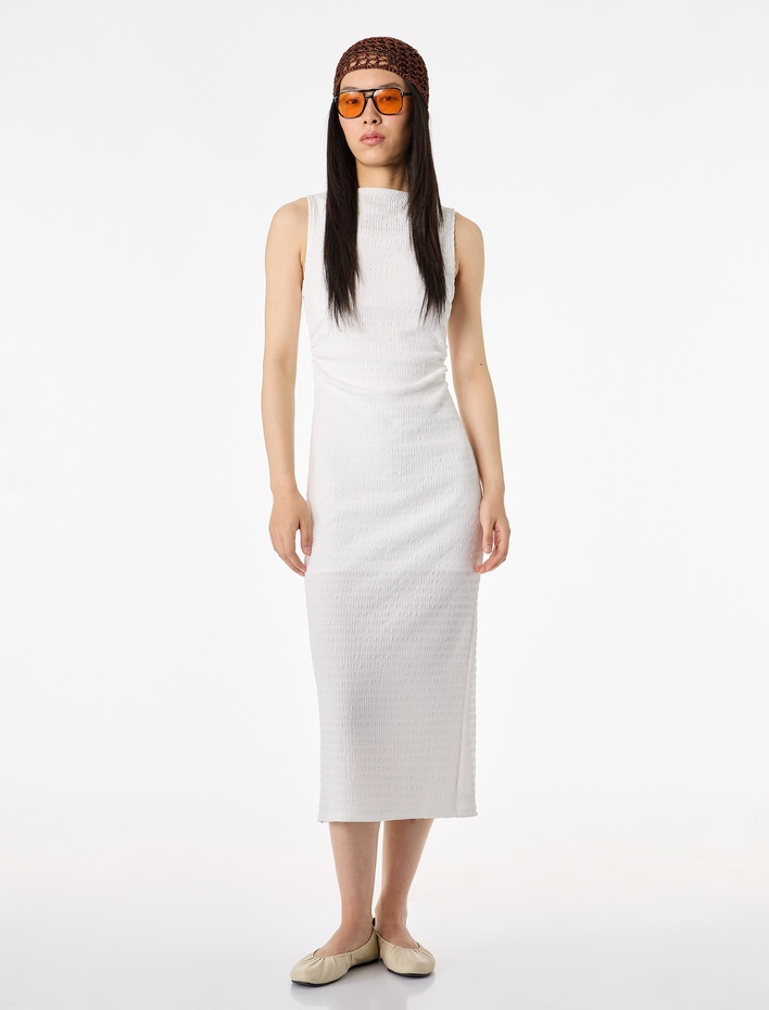  Bürümcük Kolsuz Dik Yaka Midi Bodycon Elbise