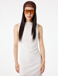 Bürümcük Kolsuz Dik Yaka Midi Bodycon Elbise