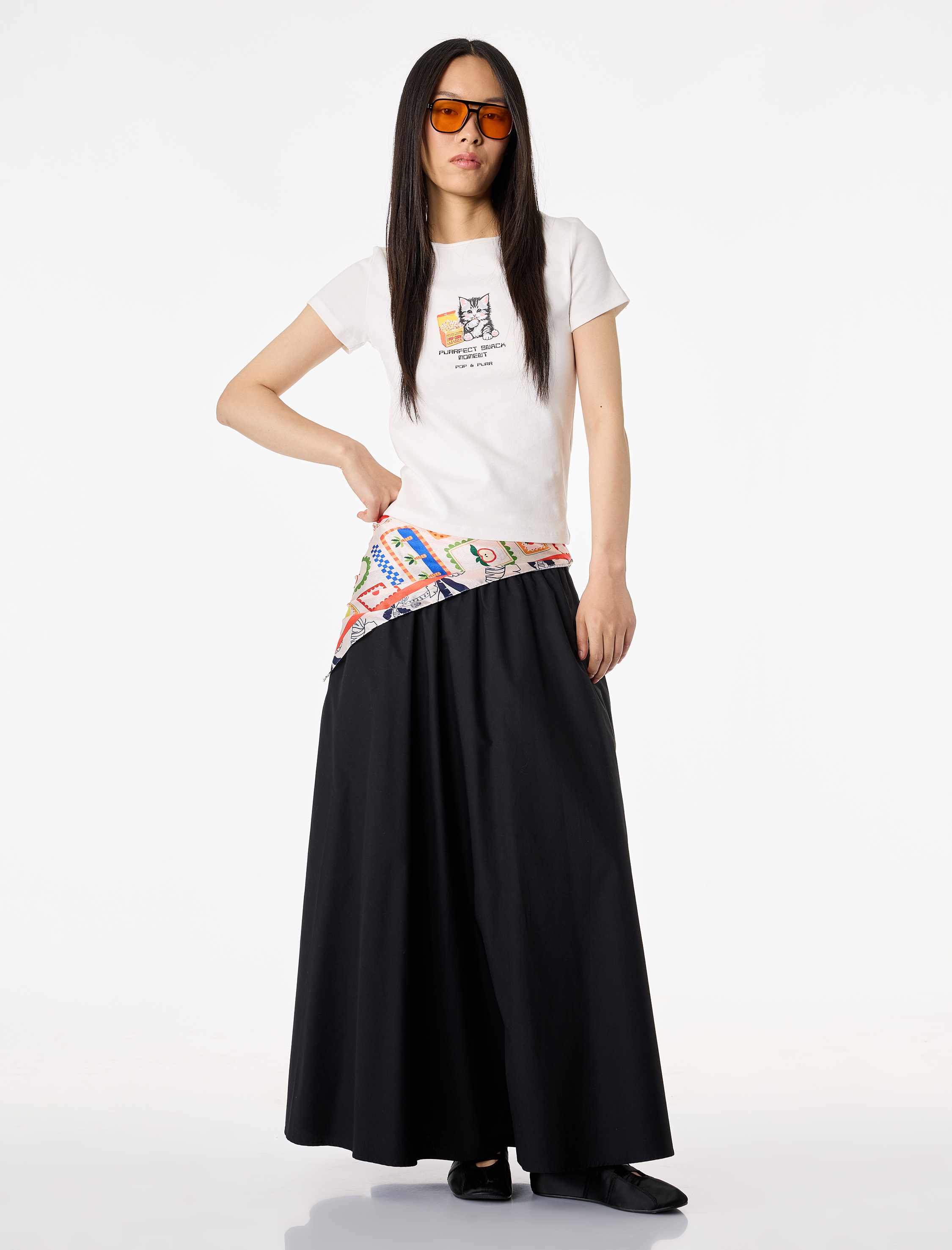   Slim Fit Kısa Kollu Kedi Baskılı Bisiklet Yaka Tişört