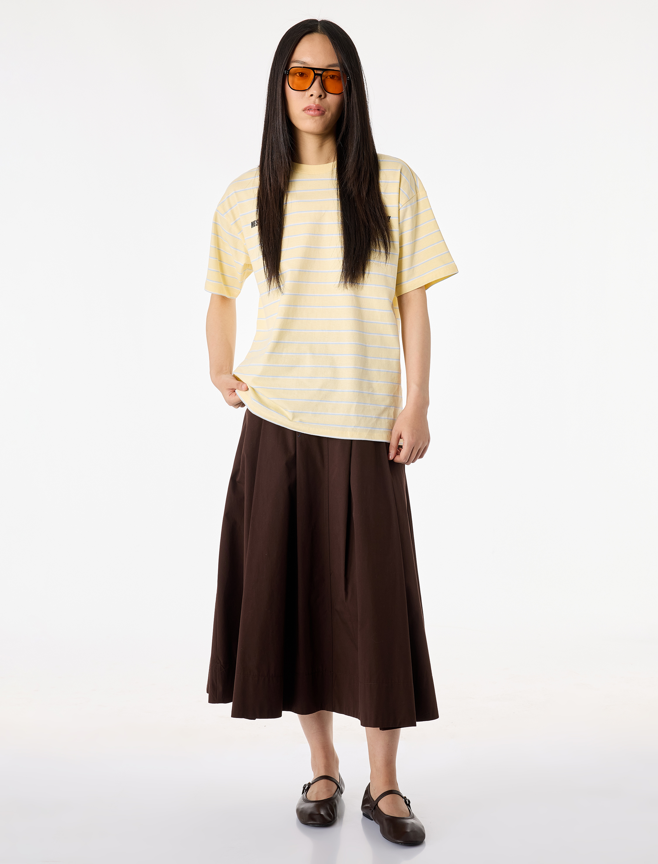   Pamuklu Çizgili Bisiklet Yaka Kısa Kollu Baskılı Tişört