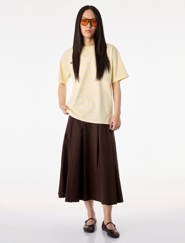  Pamuklu Çizgili Bisiklet Yaka Kısa Kollu Baskılı Tişört