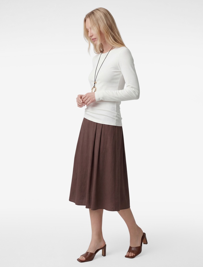  Rahat Kalıp Modal Kumaş Cepli Pileli Midi Kloş Etek