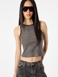 Pamuklu Taş Detaylı Kolsuz Bisiklet Yaka Bluz