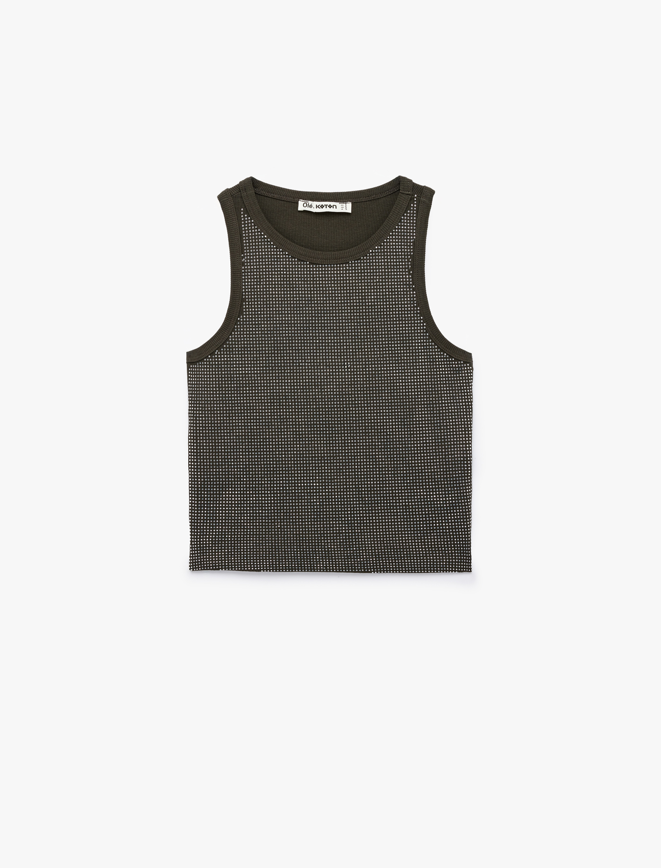   Pamuklu Taş Detaylı Kolsuz Bisiklet Yaka Bluz