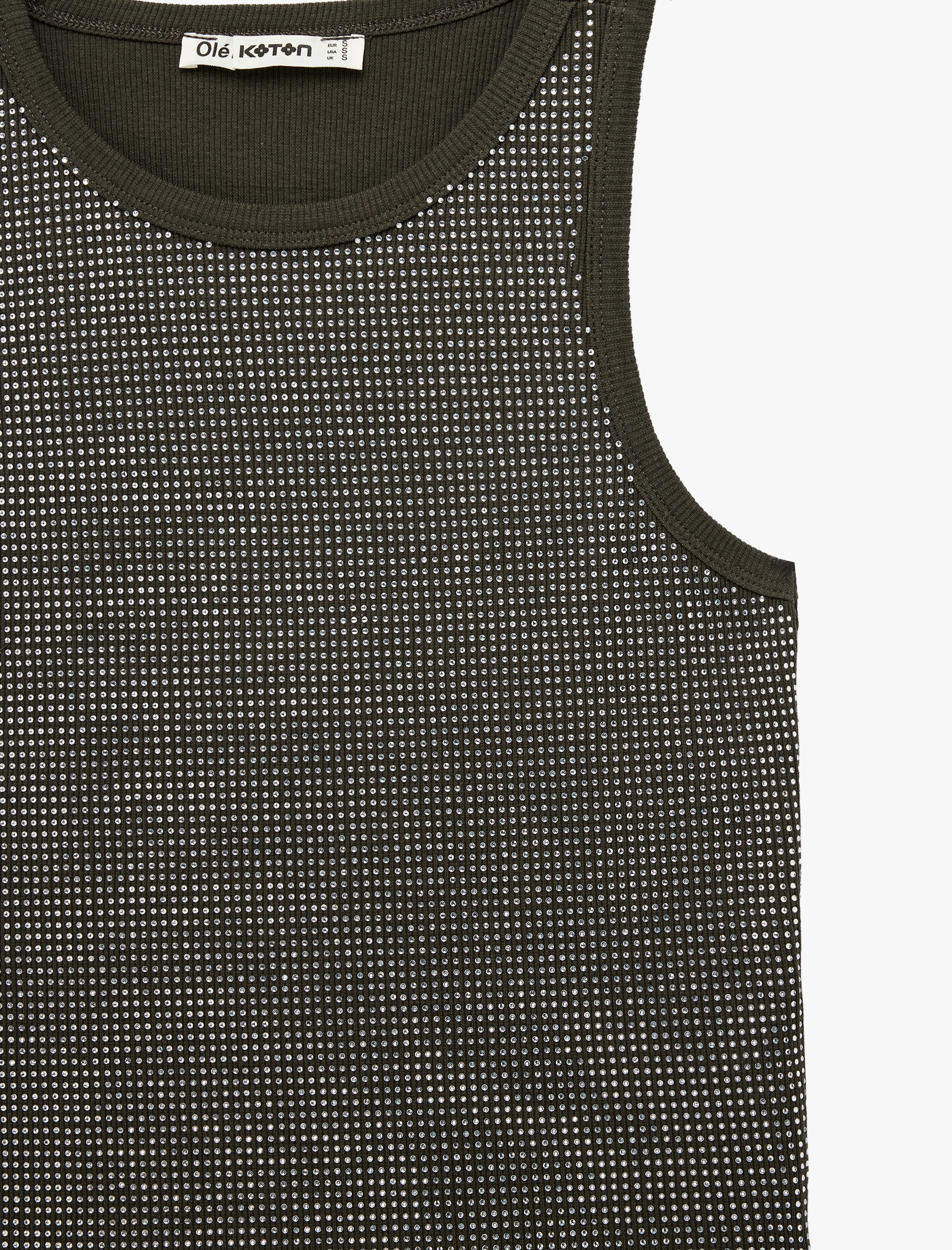   Pamuklu Taş Detaylı Kolsuz Bisiklet Yaka Bluz