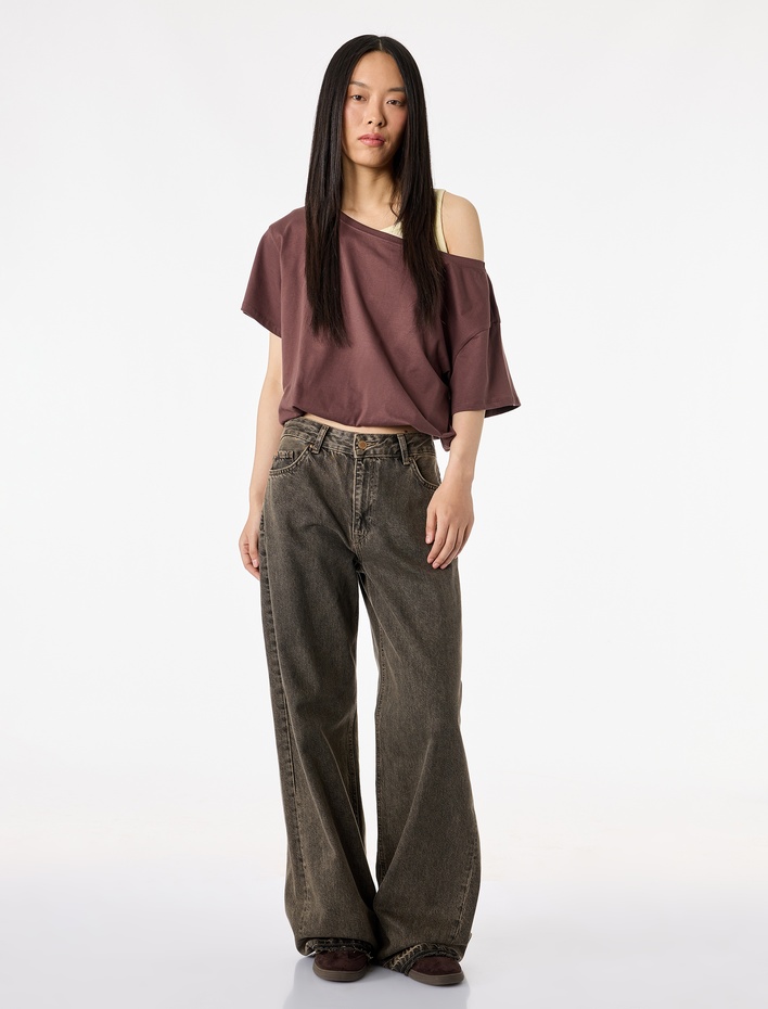  Rahat Kalıp Atlet Detaylı Bisiklet Yaka Pamuklu Crop Tişört