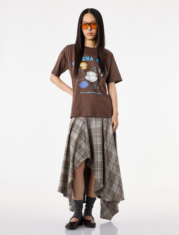  Kısa Kollu Bisiklet Yaka Baskılı Pamuklu Tişört