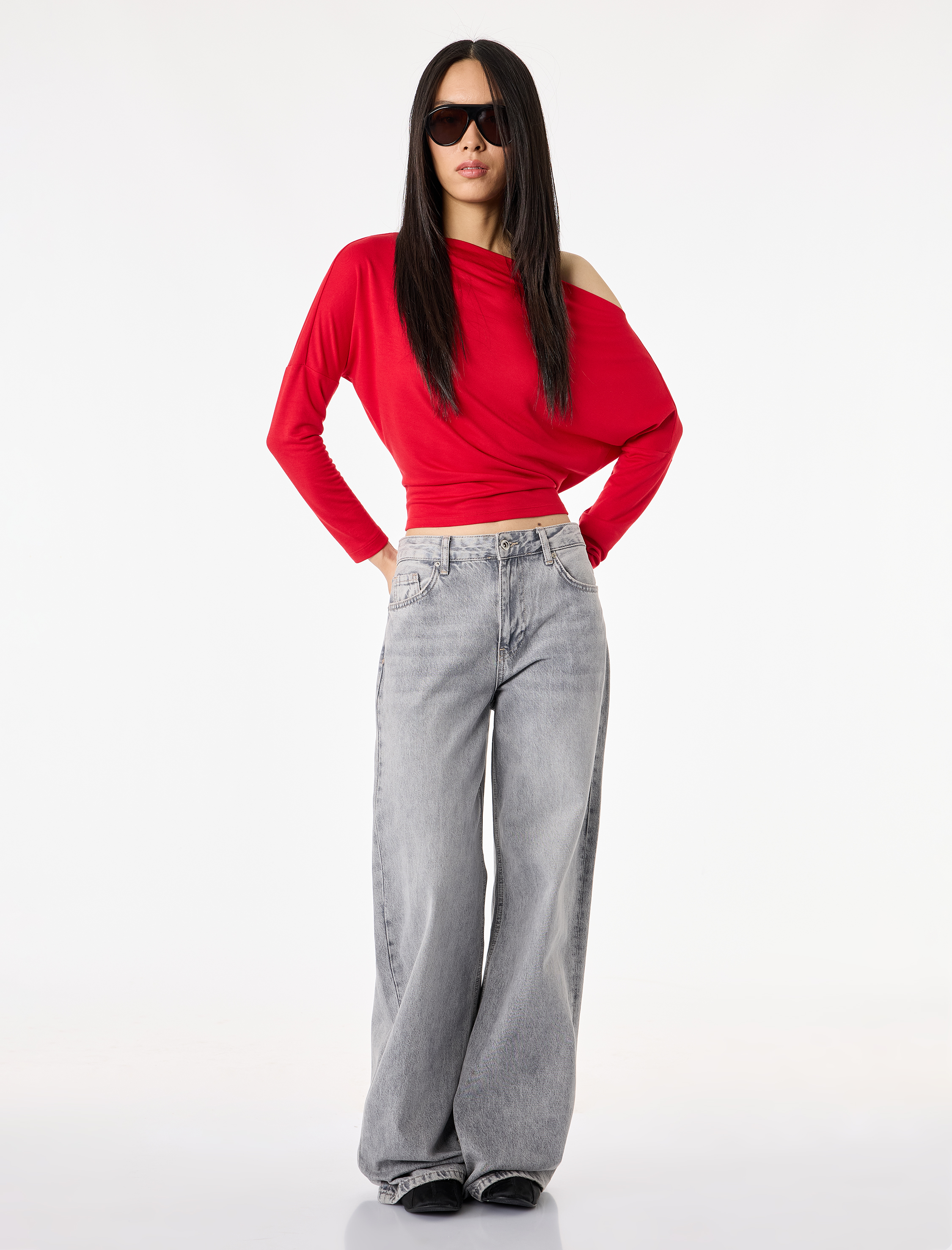   Slim Fit Kayık Yaka Uzun Kollu Tişört