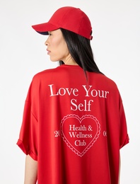 Yarım Kollu Bisiklet Yaka Baskılı Oversize Spor Tişört