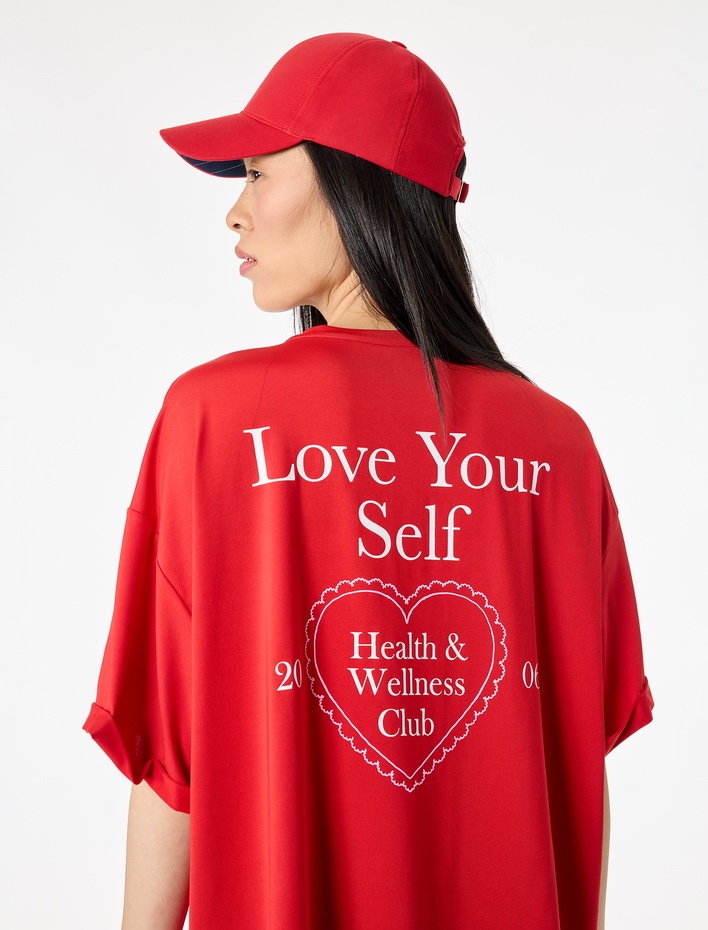  Yarım Kollu Bisiklet Yaka Baskılı Oversize Spor Tişört