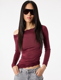 Asimetrik Yaka Uzun Kollu Slim Fit Bluz