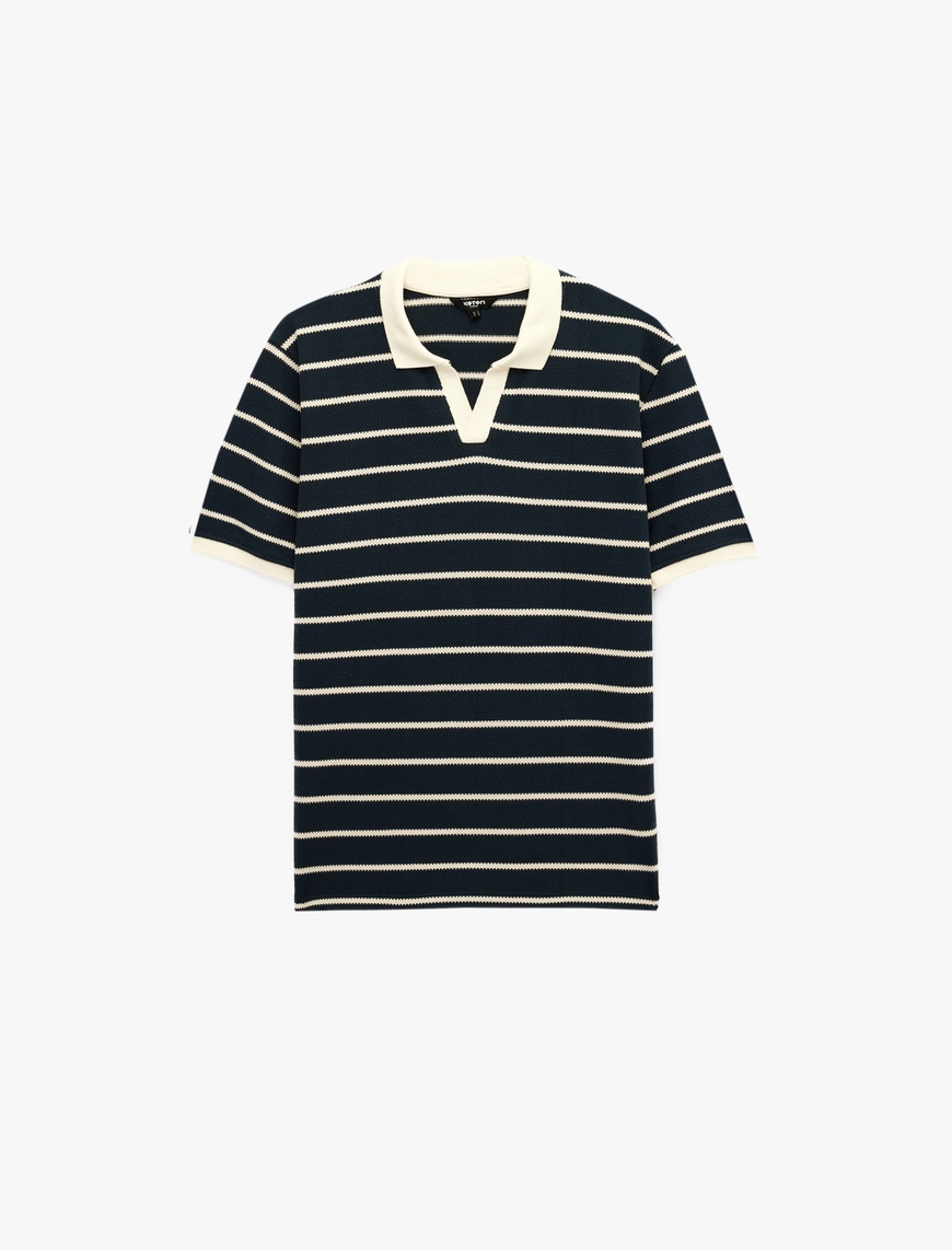 Koton Erkek Pamuklu Regular Fit Kısa Kollu Çizgili Polo Yaka T-Shirt