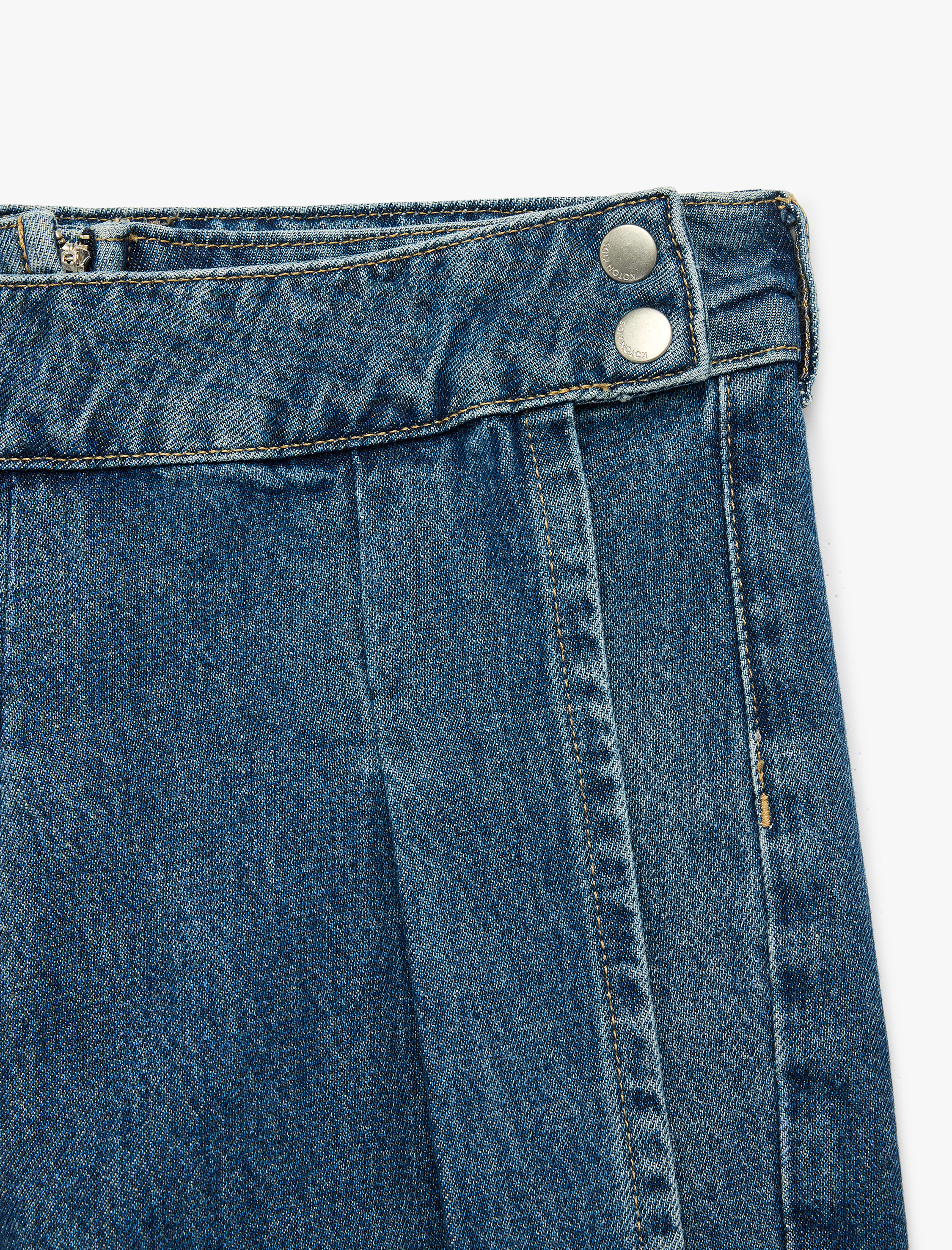  Kız Çocuk Pileli Pamuklu Cep Detaylı Denim Şort Etek