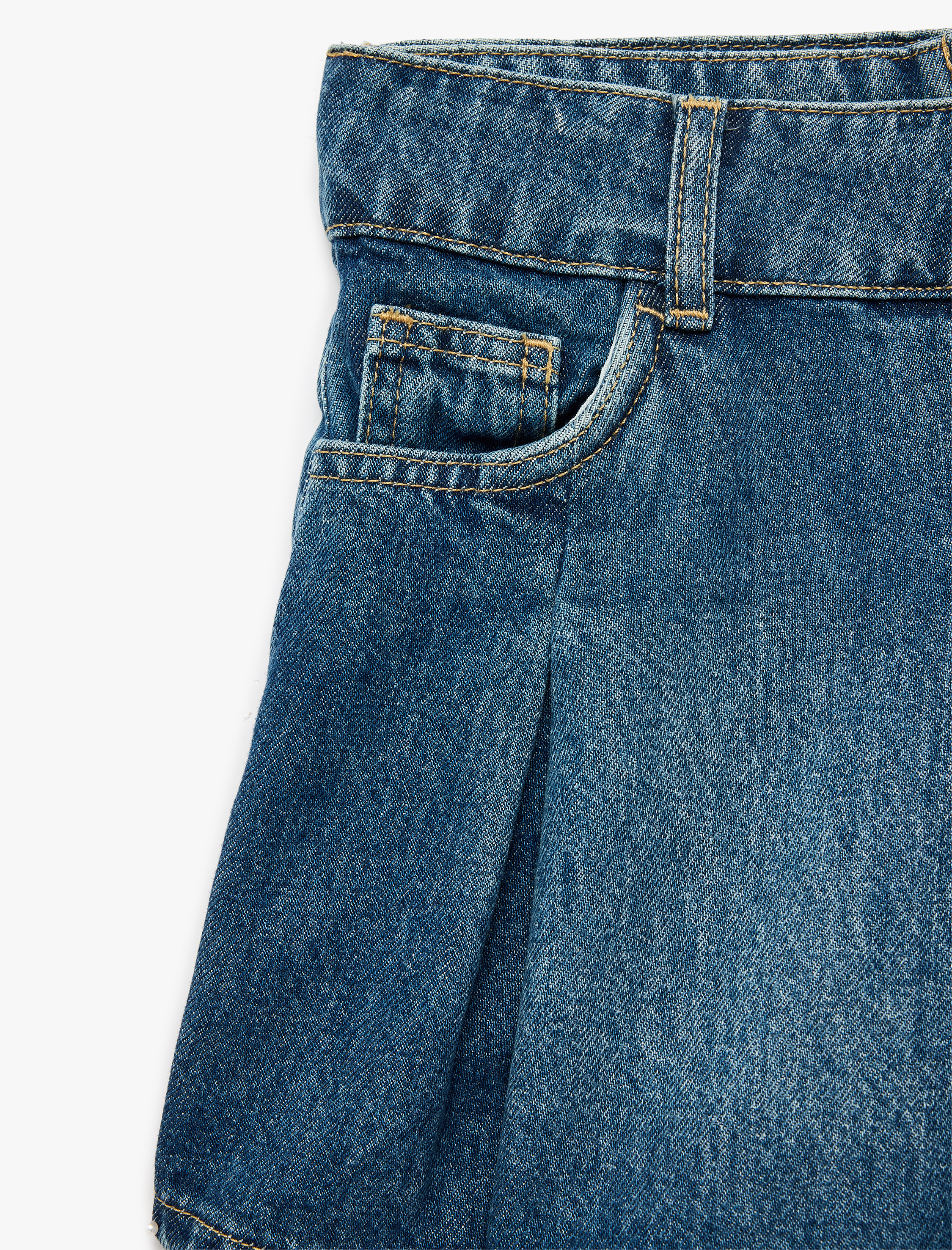  Kız Çocuk Pileli Pamuklu Cep Detaylı Denim Şort Etek