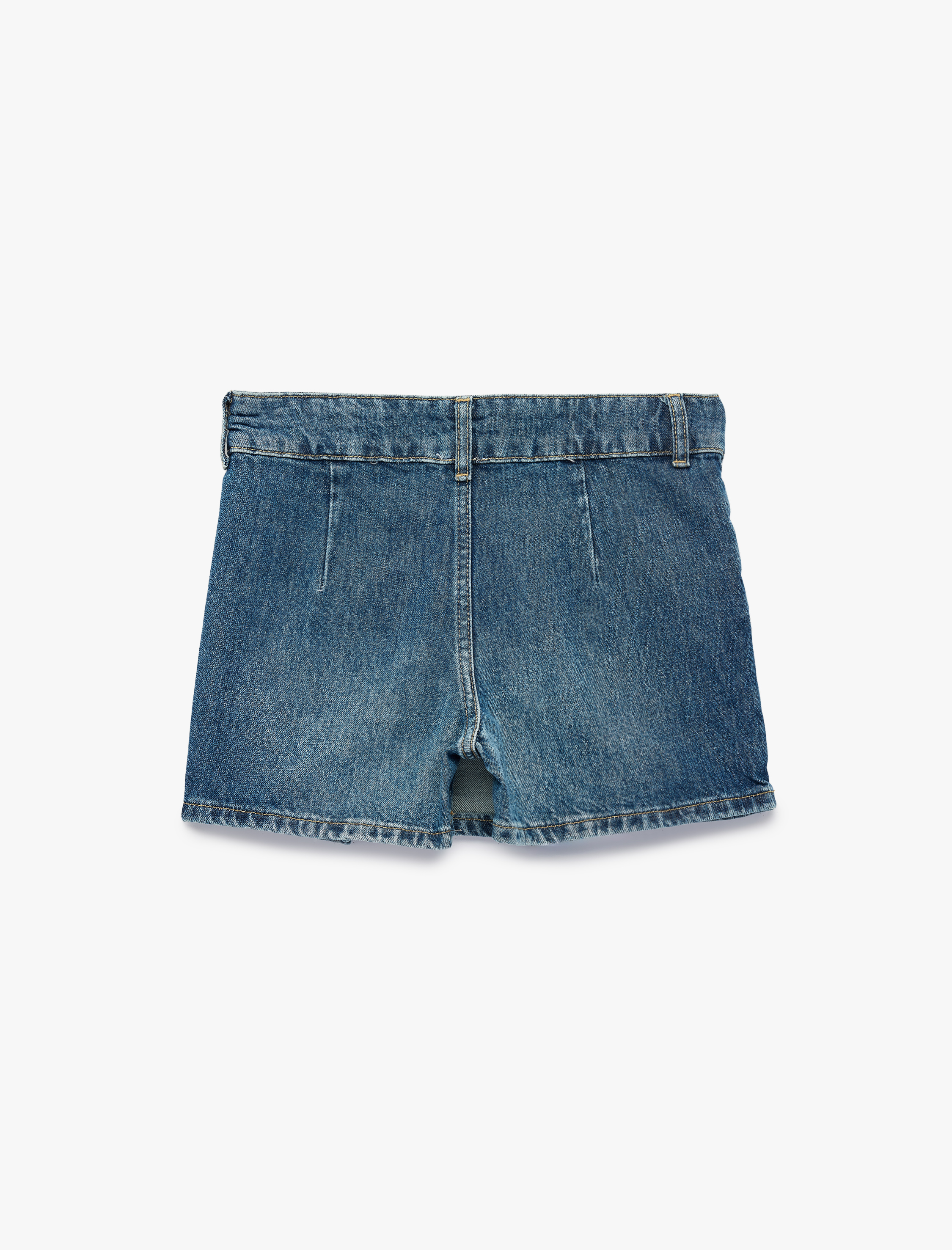  Kız Çocuk Pileli Pamuklu Cep Detaylı Denim Şort Etek