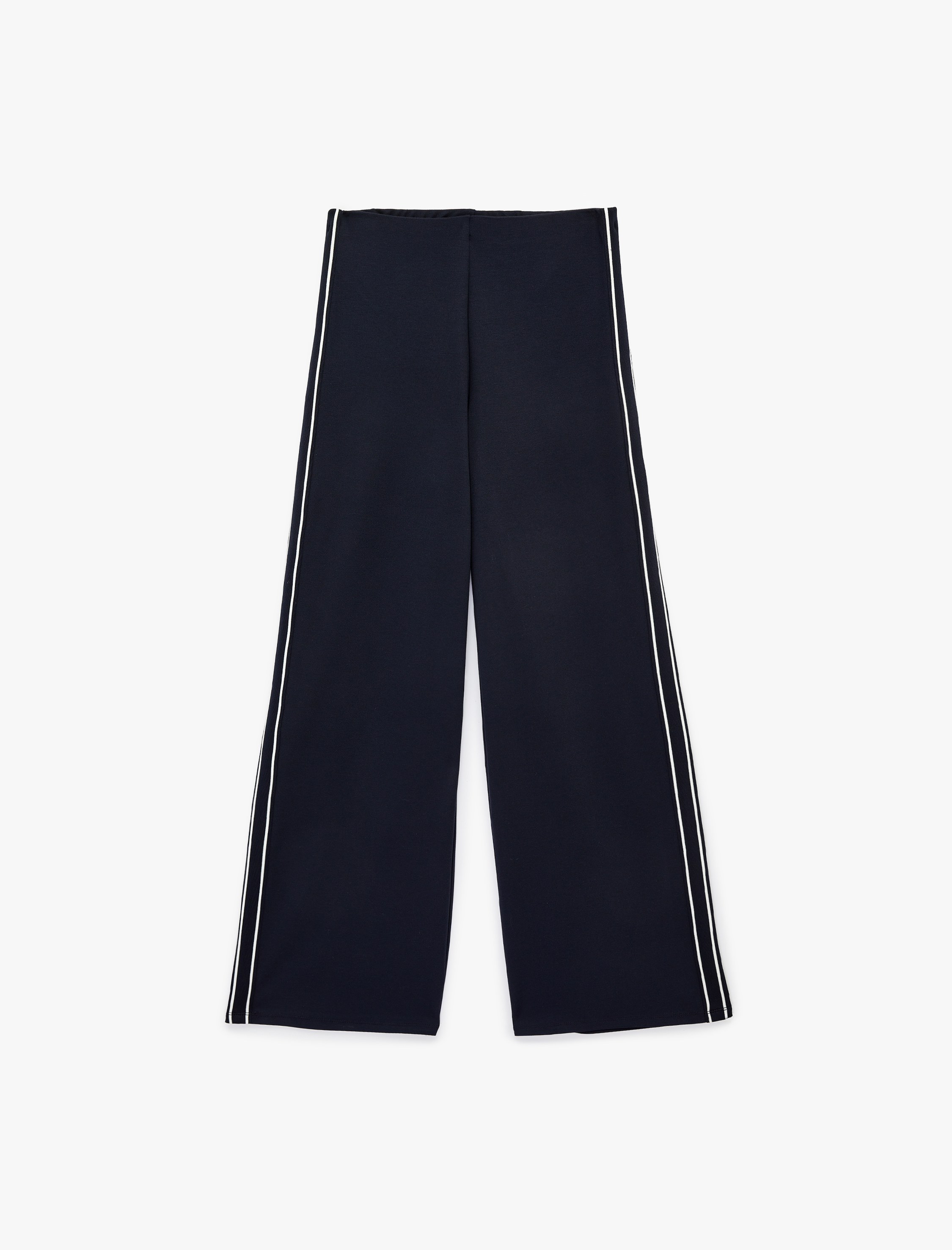   Yanları Şerit Detaylı Düz Geniş Paça Pantolon