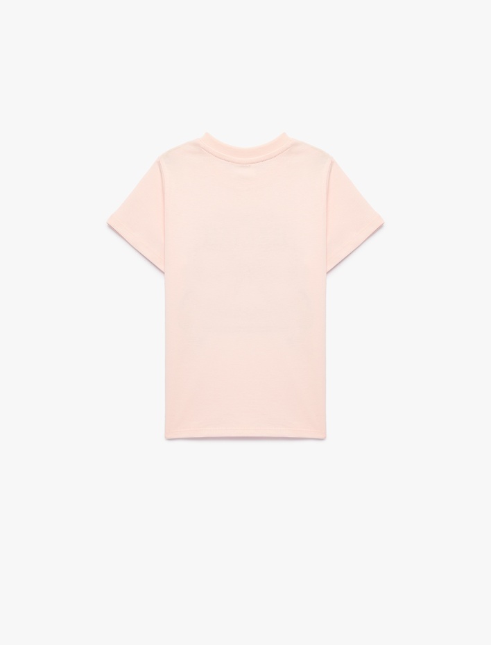 Kız Çocuk Sim Detaylı Fiyonk Baskılı Kısa Kollu Bisiklet Yaka Pamuklu Tişört