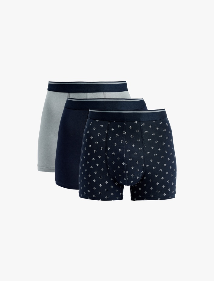  Regular Fit Geometrik Baskılı Pamuklu 3'lü Boxer Seti